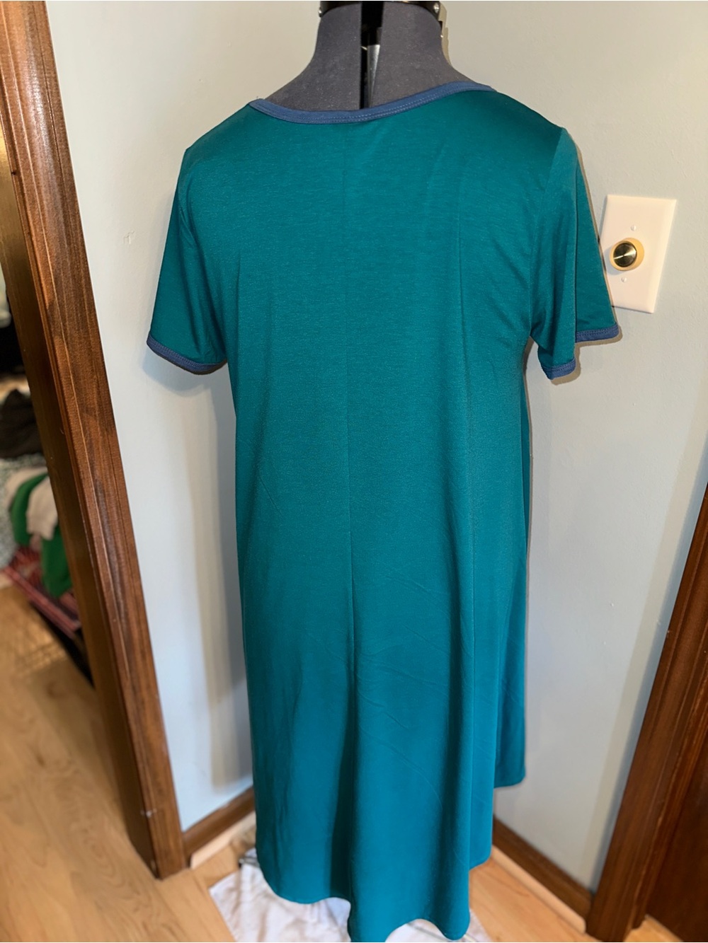 LuLaRoe Teal Short-Sleeve Carly Dress with Navy Trim